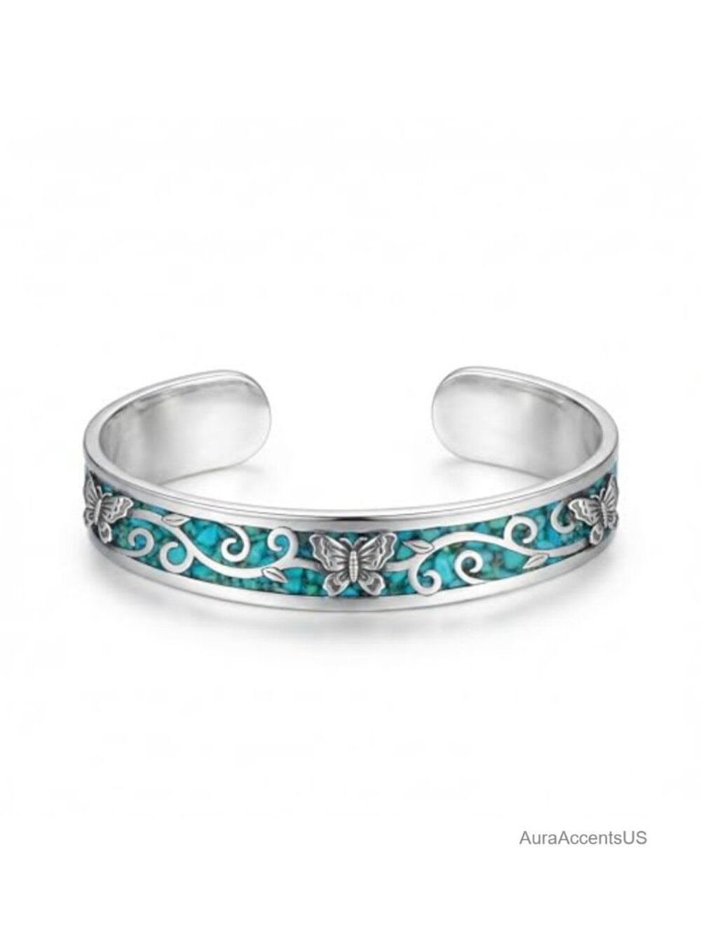 925 Sterling Silver Turquoise Butterfly Cuff Bracelet
